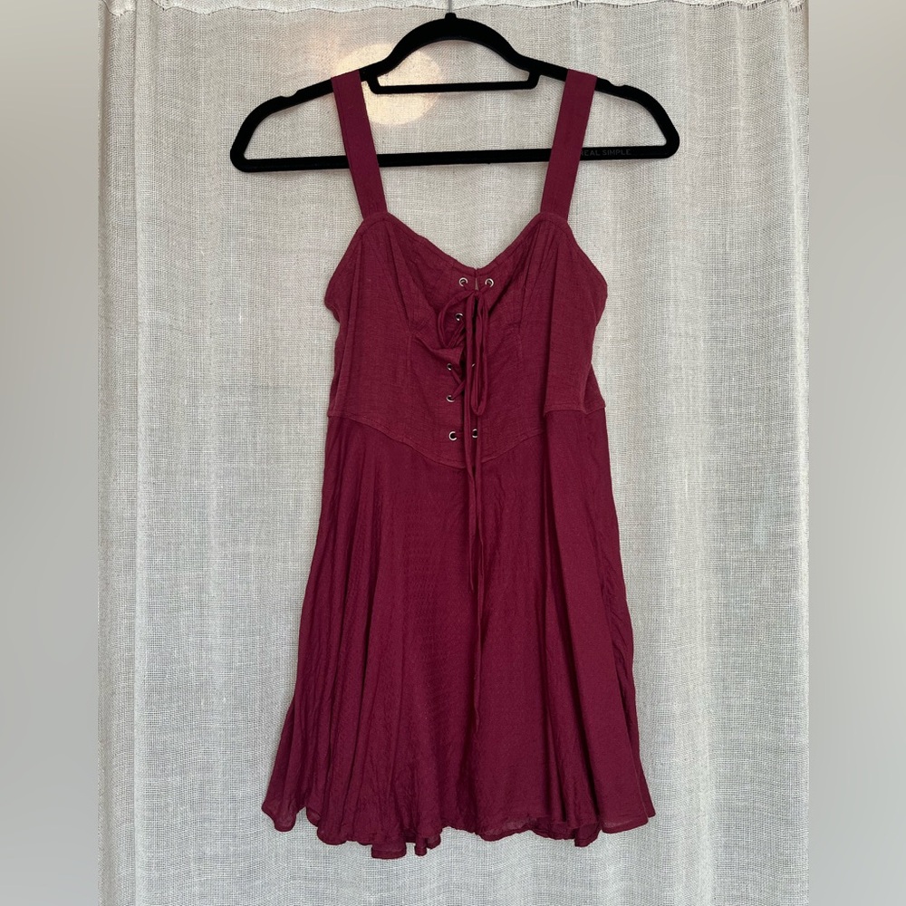 Burgundy Lace-Up Free People Mini Dress